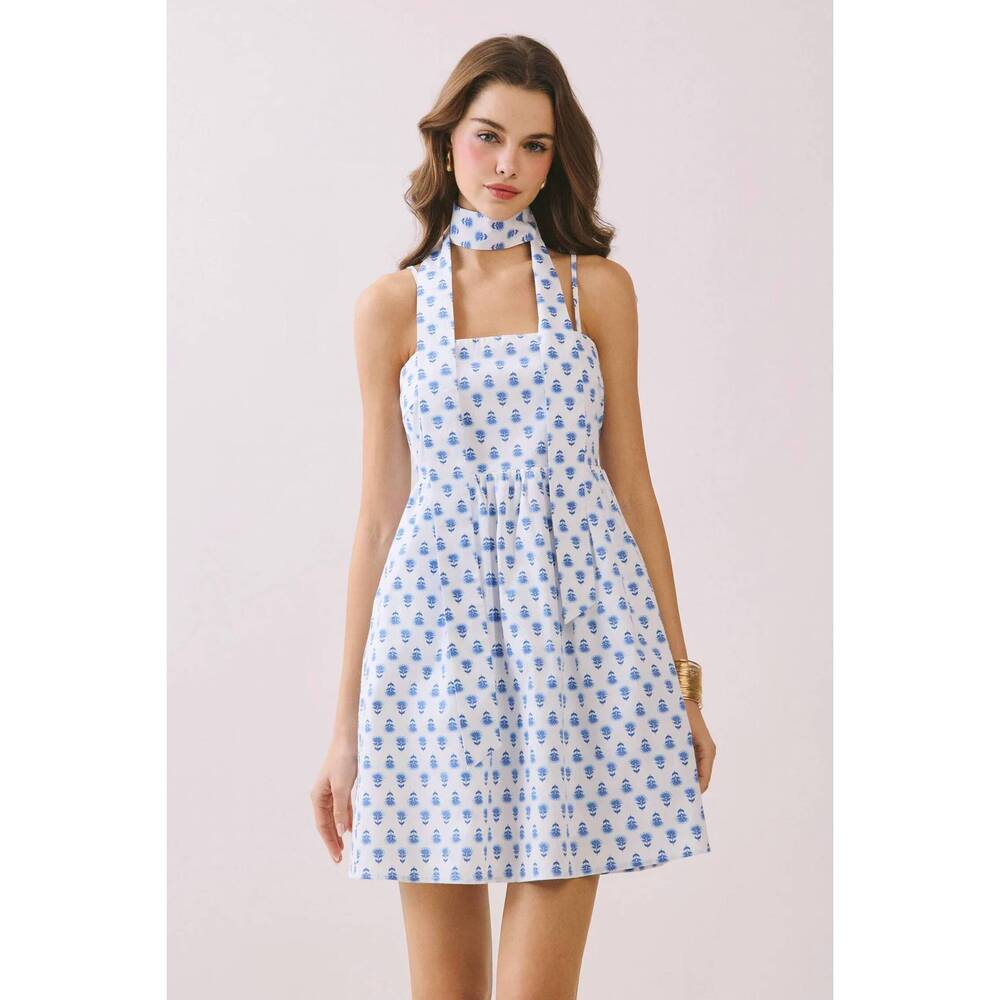NEW TCEC choker mini dress in bluebell breeze